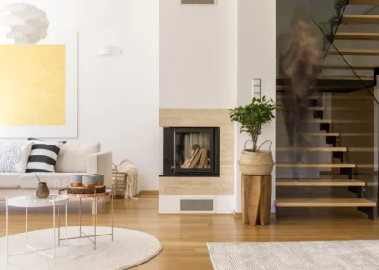 Modern living room with stylish decor and cozy seating.