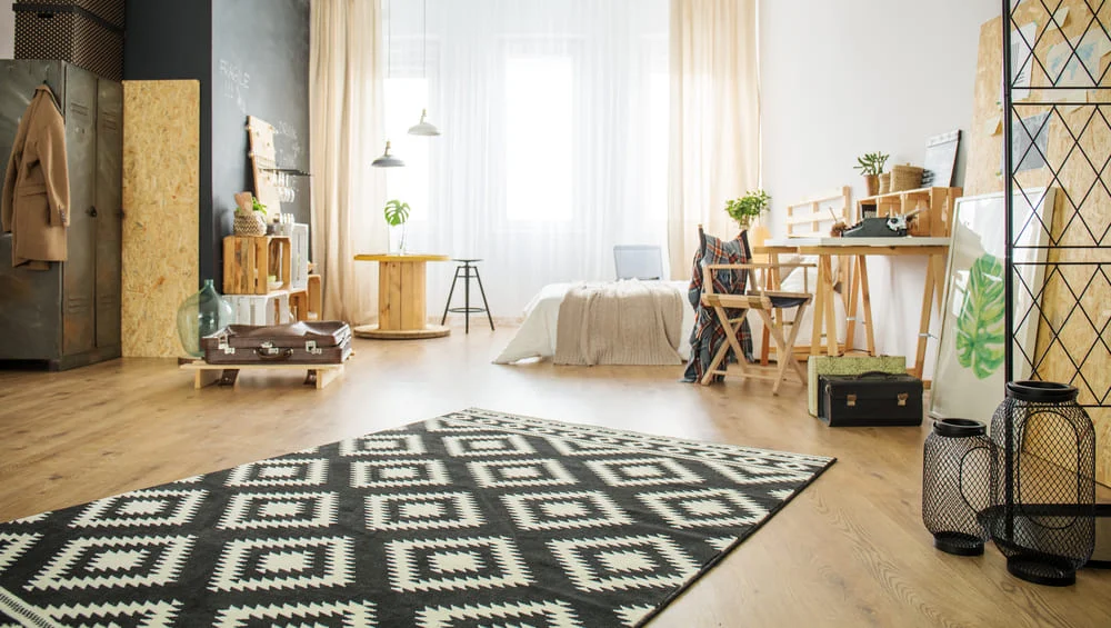 Modern studio apartment with stylish decor and natural light.